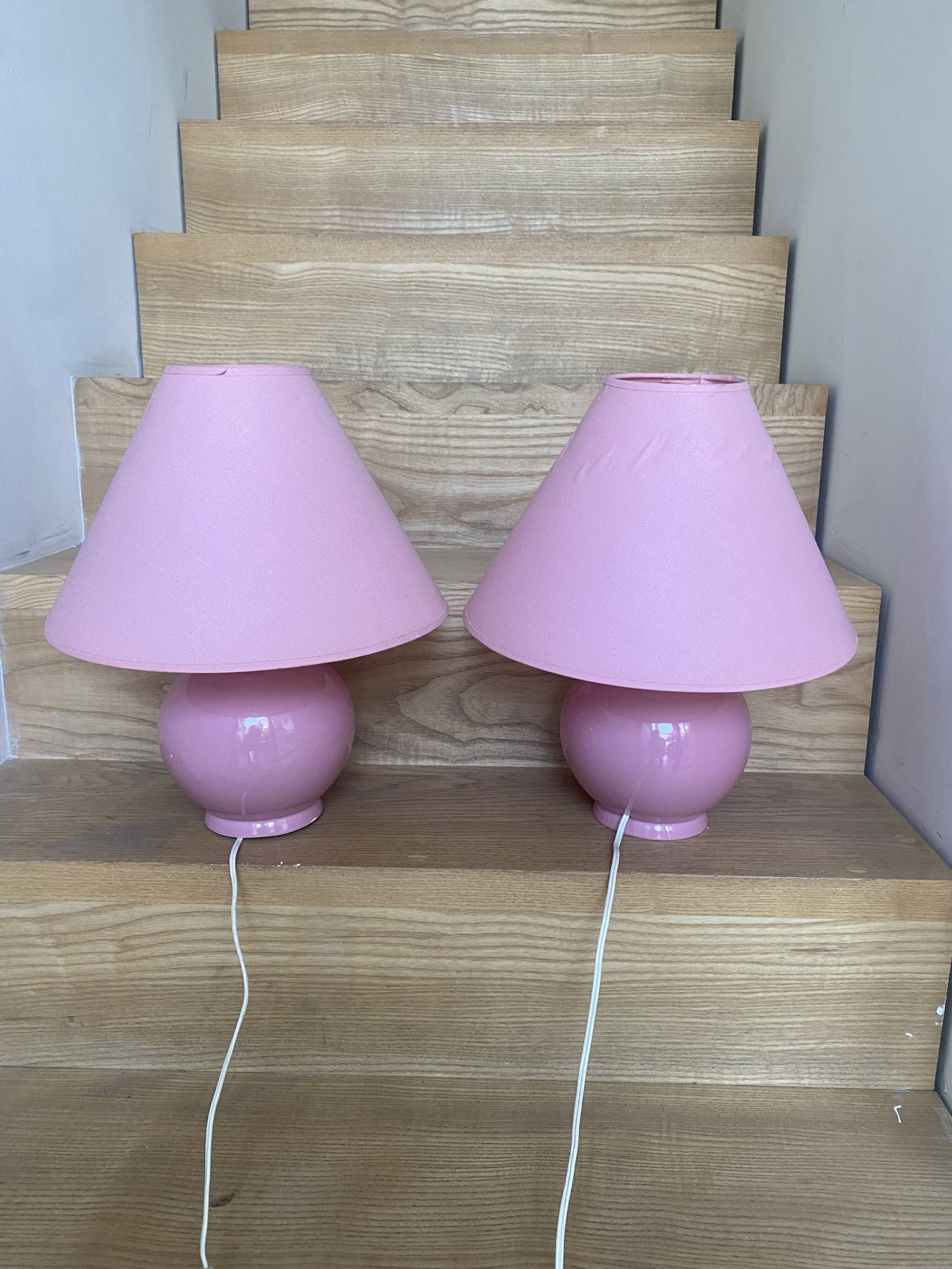 Lot of 2 candy pink bedside lamps