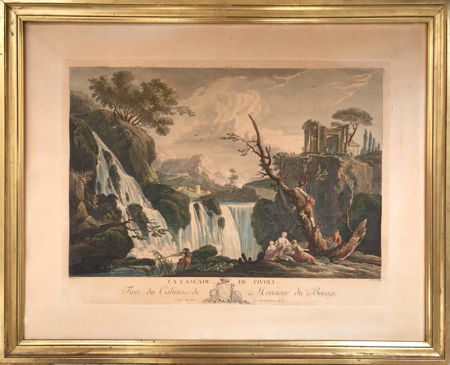 LACROIX of MARSEILLE. The Cascade of Tivoli, 1760. Enhanced etching.