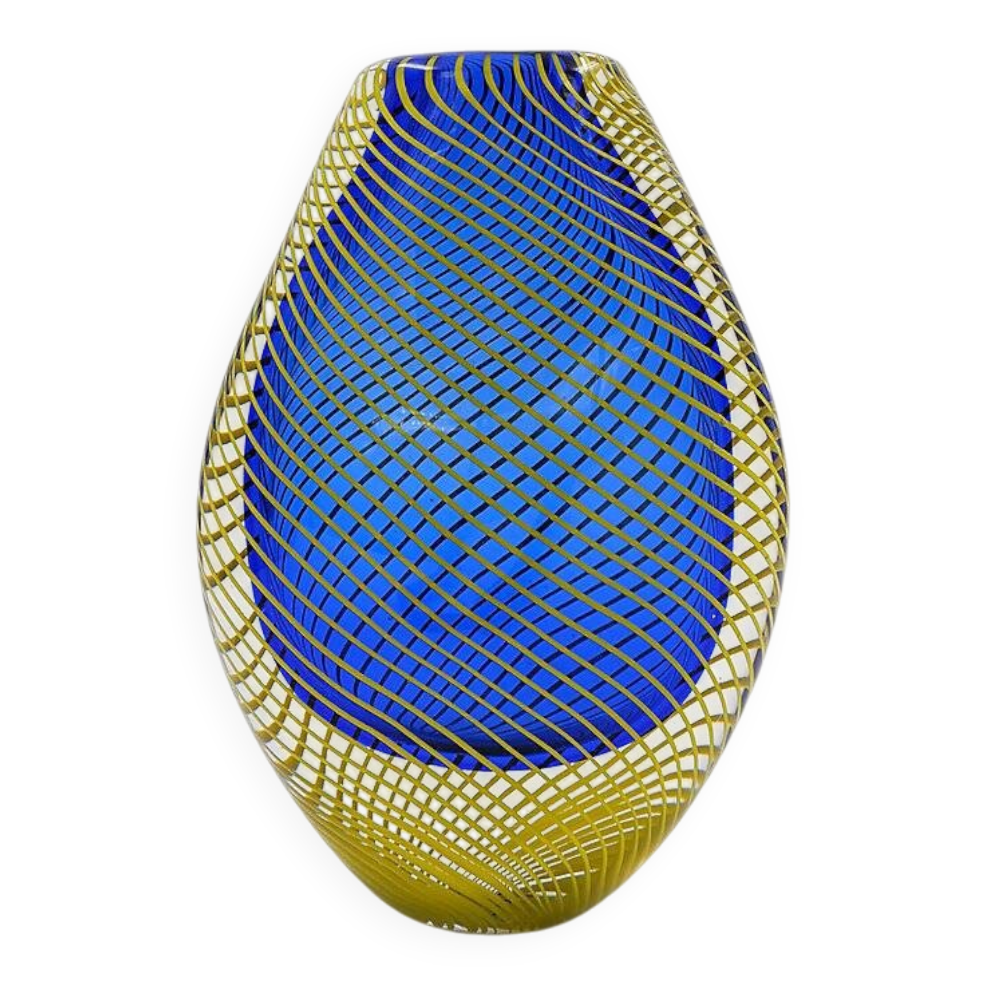 "Twist" blue vase with yellow twist