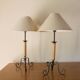 Pair of wrought iron and rope table lamps, adjustable lampshade.
