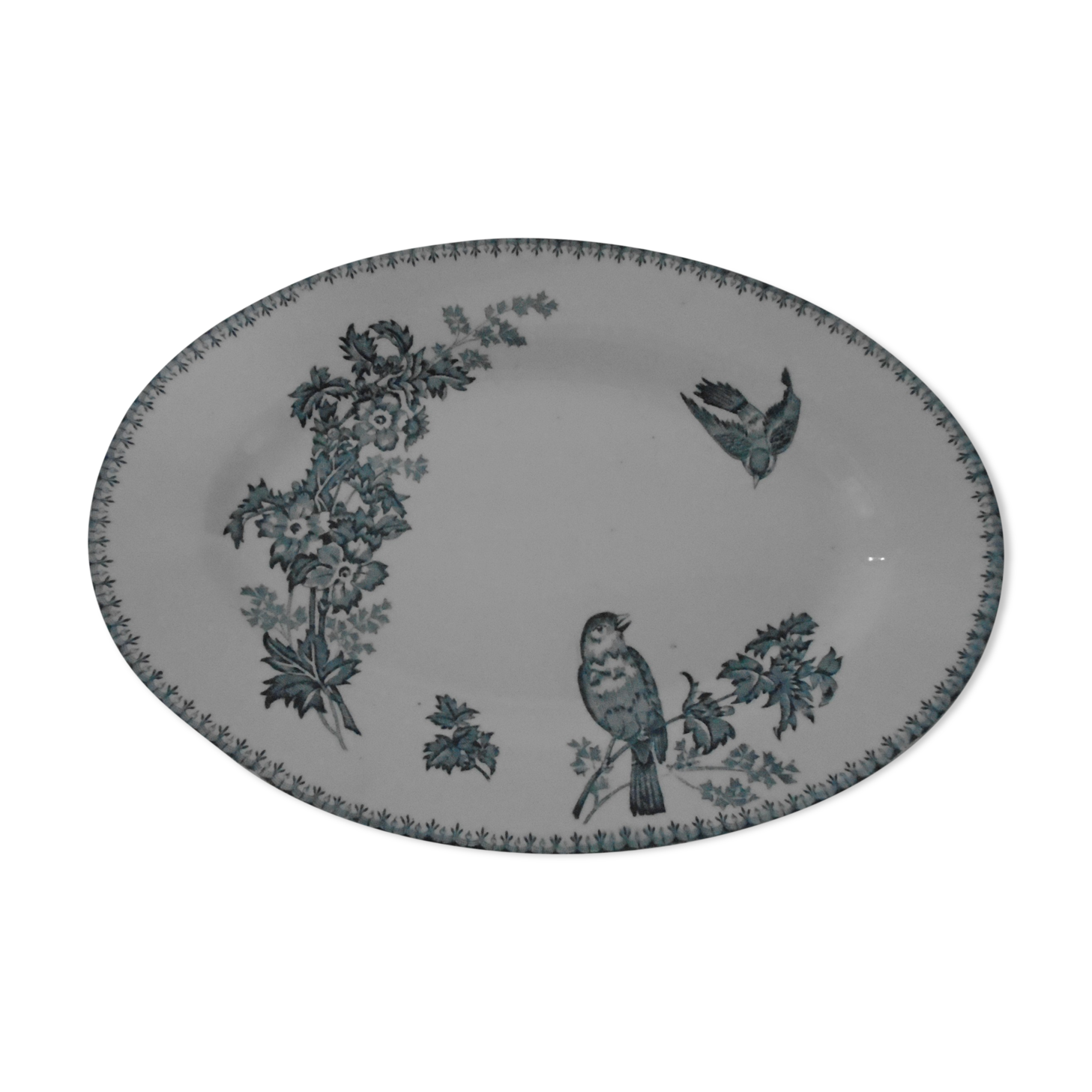Plat ovale longwy old bird decor - faience flowers