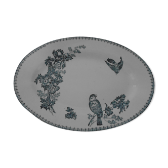 Plat ovale longwy old bird decor - faience flowers