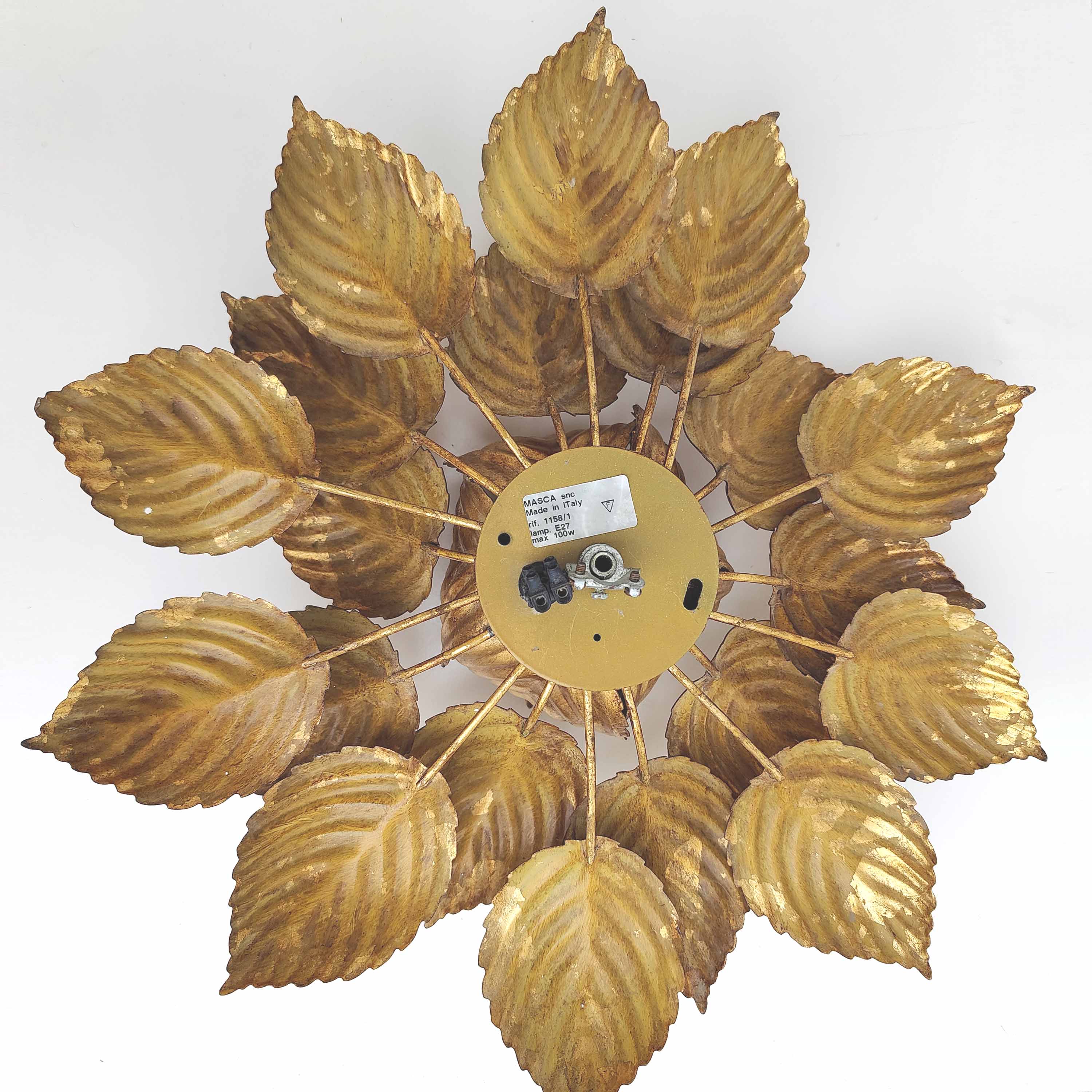 Plafonnier fleur masca, métal doré, 1970