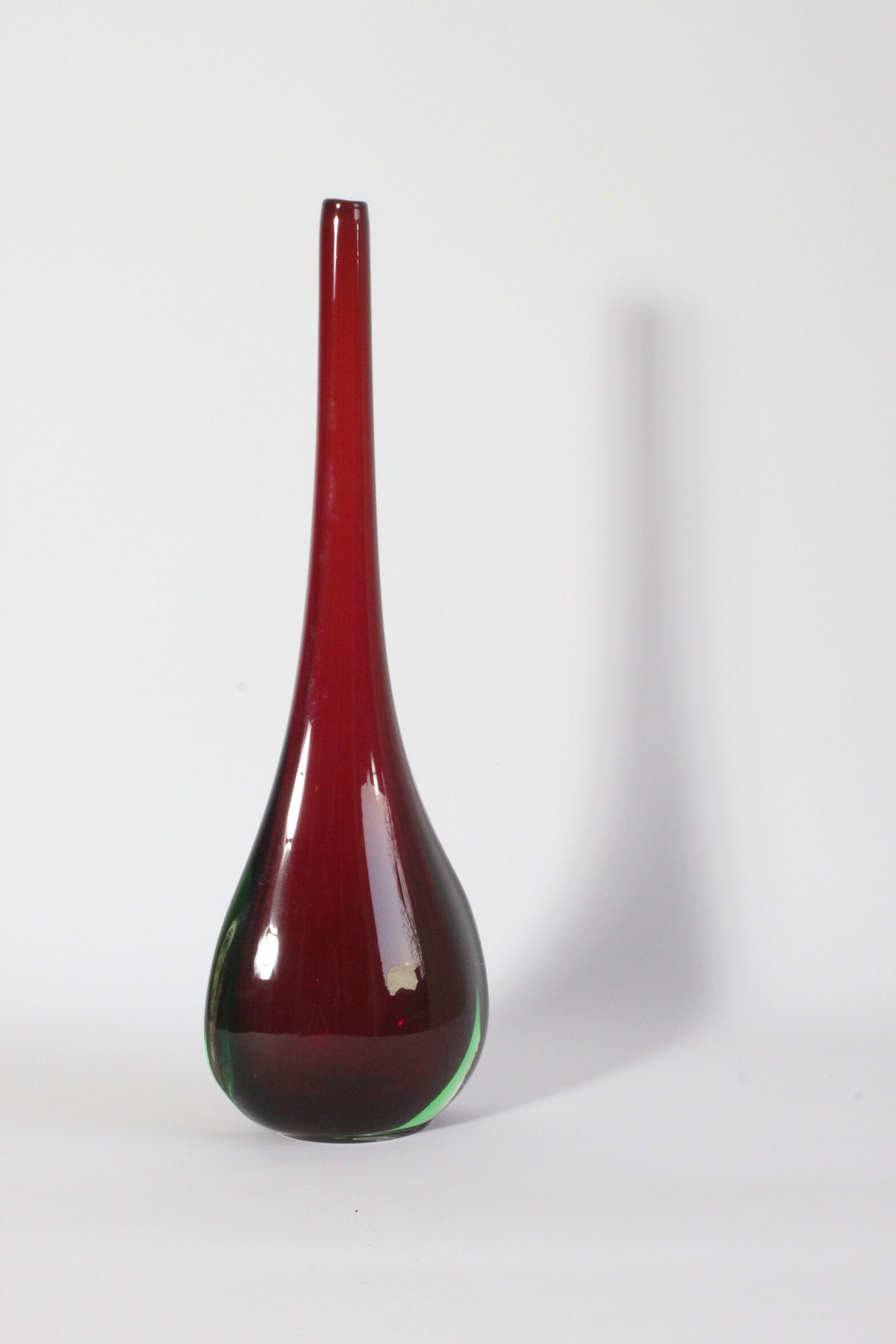 Sommerso drop vase in red and green, Murano 1950