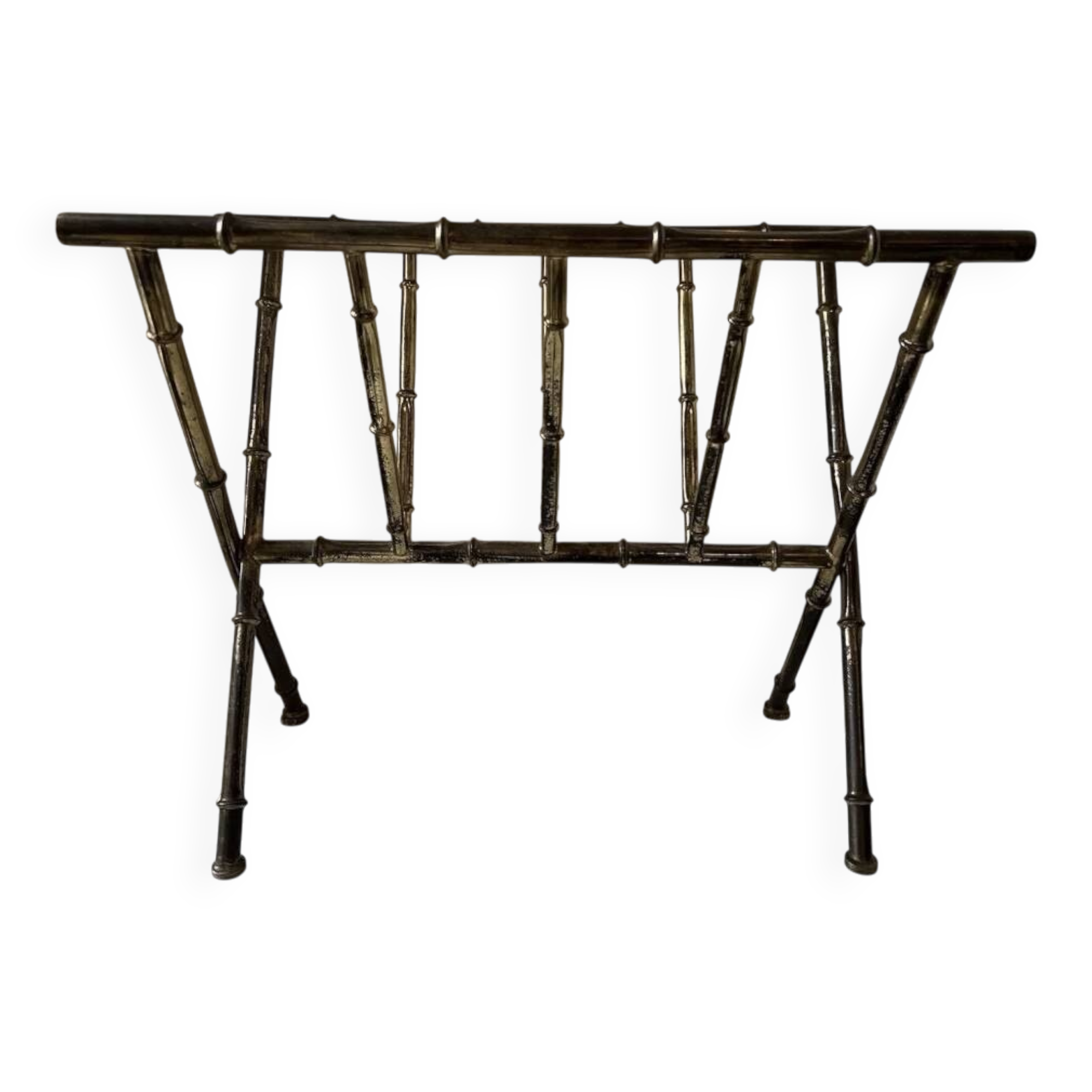 Magazine rack in gilded brass Bamboo style Jacques Adnet design 1960