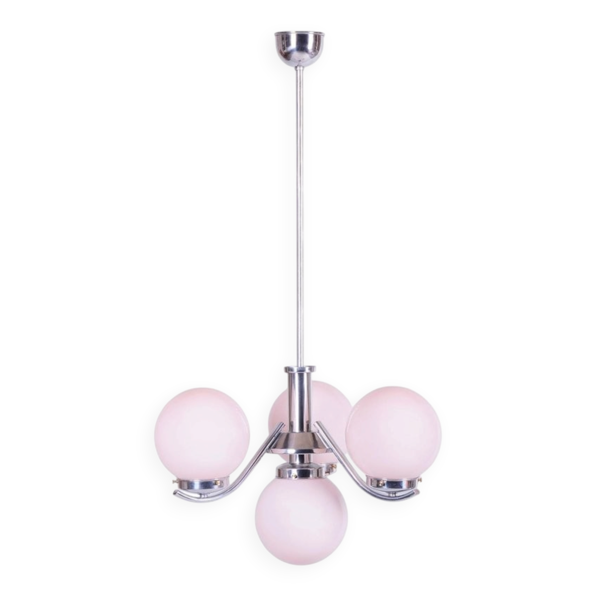 Art Deco Chandelier in Chrome-Plated Steel and Opal Glass, Czech, 1920s