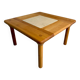 Table basse ancienne bois et travertin design des années 70 vintage