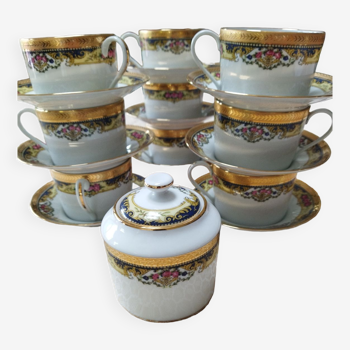 Limoges porcelain cups and sugar bowl