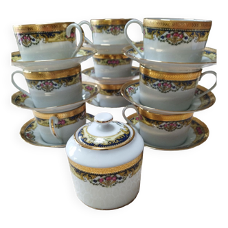 Limoges porcelain cups and sugar bowl