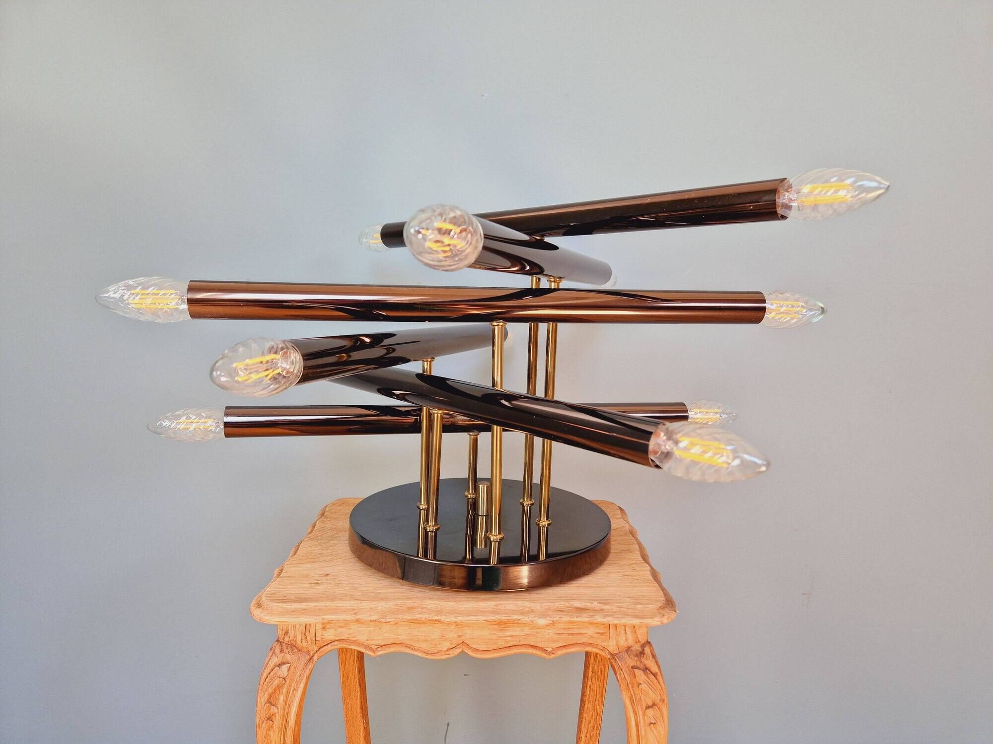 Vintage ceiling light in smoked chrome metal, Sciolari, 1970s
