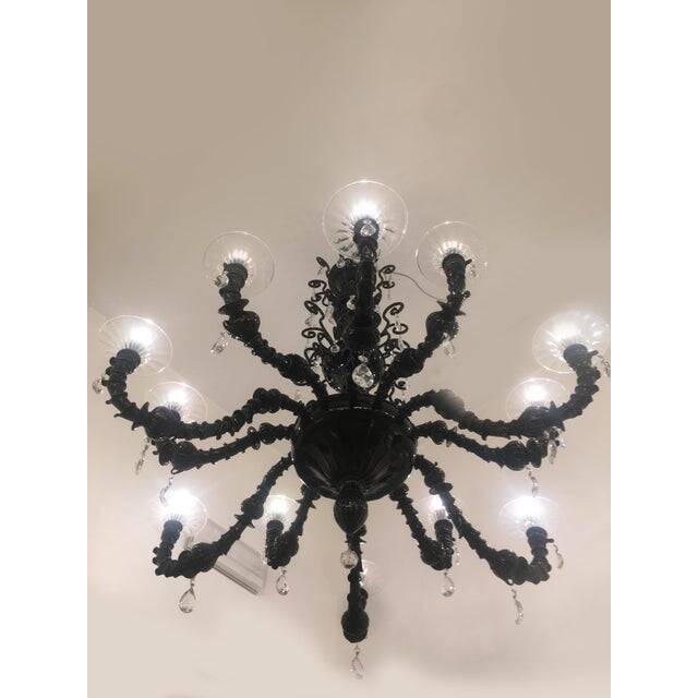 Contemporary Venetian Black Cà Rezzonico Murano Glass Chandelier With Crystals