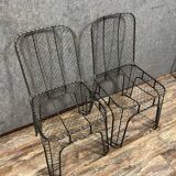 Pair of industrial design chairs in woven iron circa 1980
