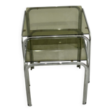 Nest of tables in chrome and smoked glass, set of 2.