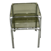 Nest of tables in chrome and smoked glass, set of 2.