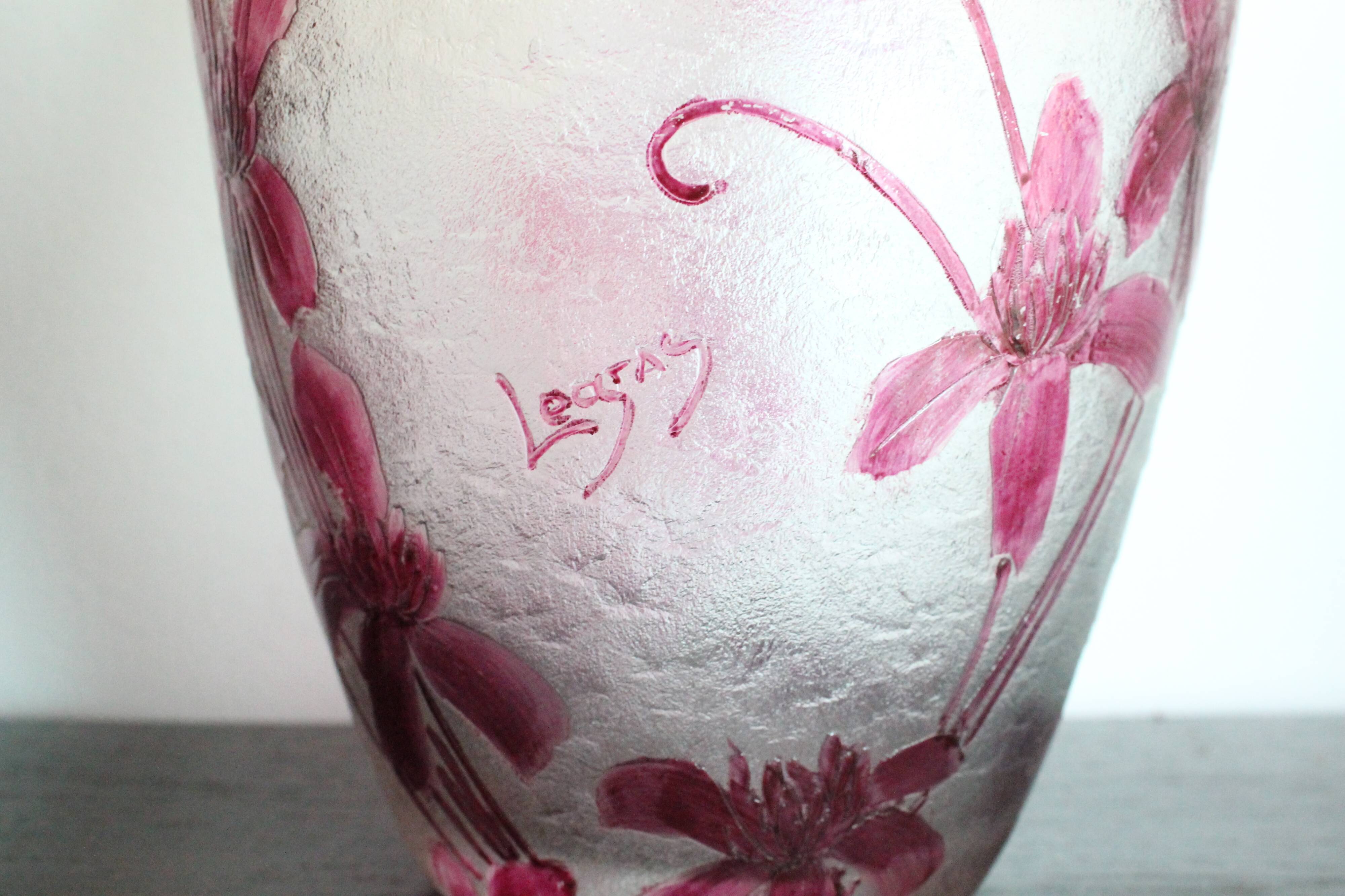 François Théodore Legras ovoid vase with floral decoration, Rubis Art Nouveau series.
