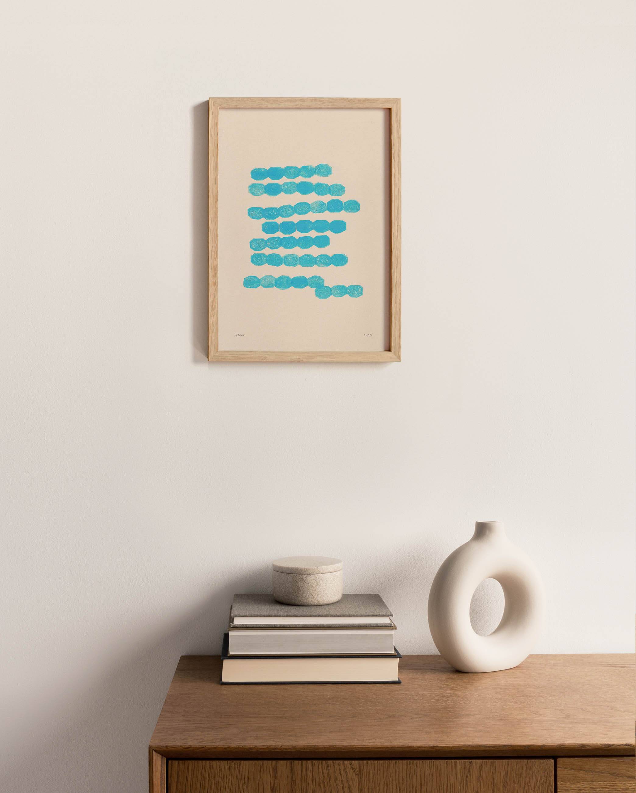 Abstract painting on light blue col.paper signed Eawy