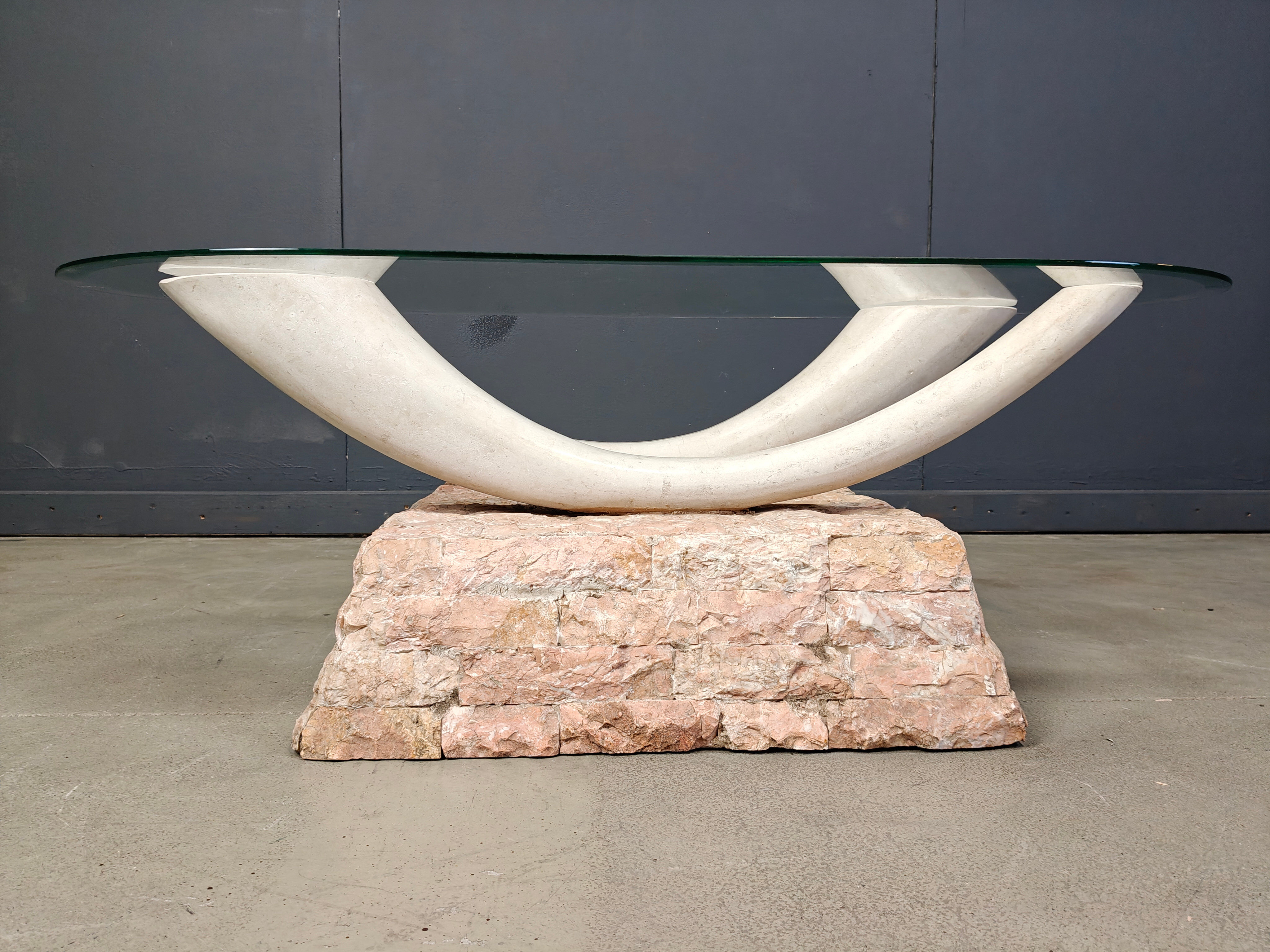 Vintage faux tusk coffee table, 1980s