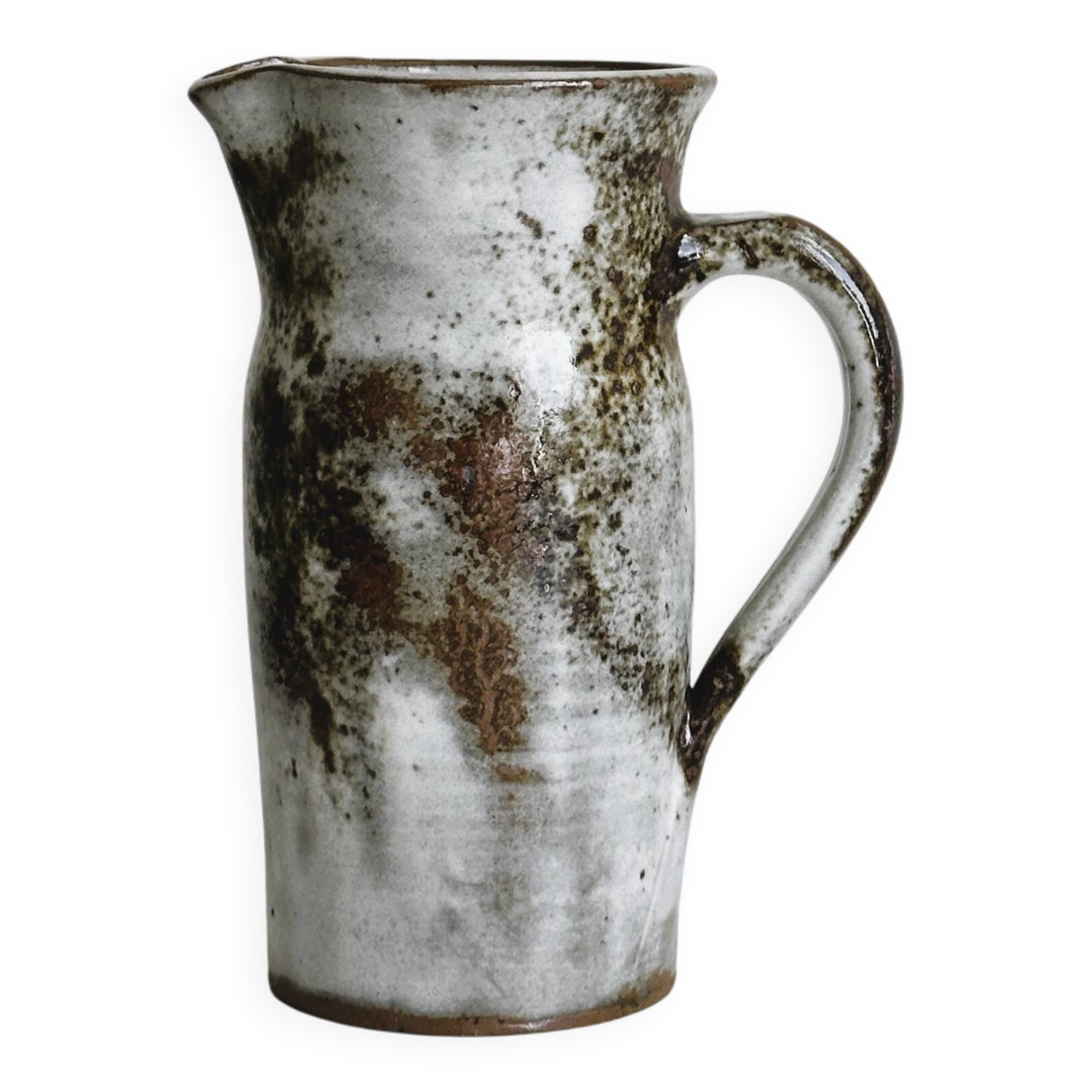 Small sanded stoneware pitcher signed Chantal and Thierry Robert