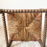 Vintage corner chair in turned oak and straw