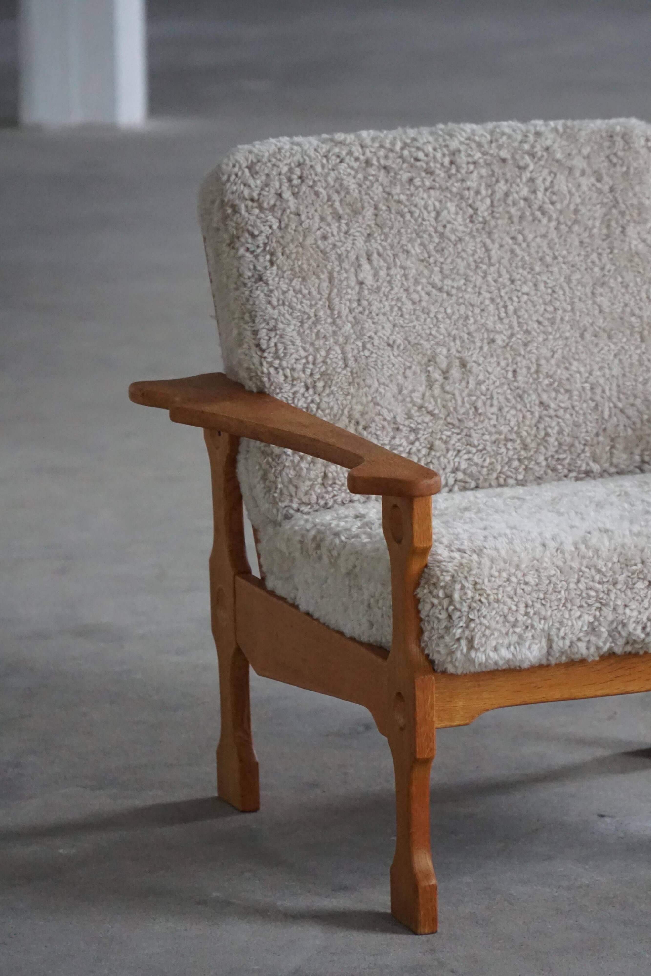 Modern Danish, Pair of Lounge Armchairs in Oak and Lambswool, Henning Kjærnulf, 1960s