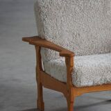 Modern Danish, Pair of Lounge Armchairs in Oak and Lambswool, Henning Kjærnulf, 1960s
