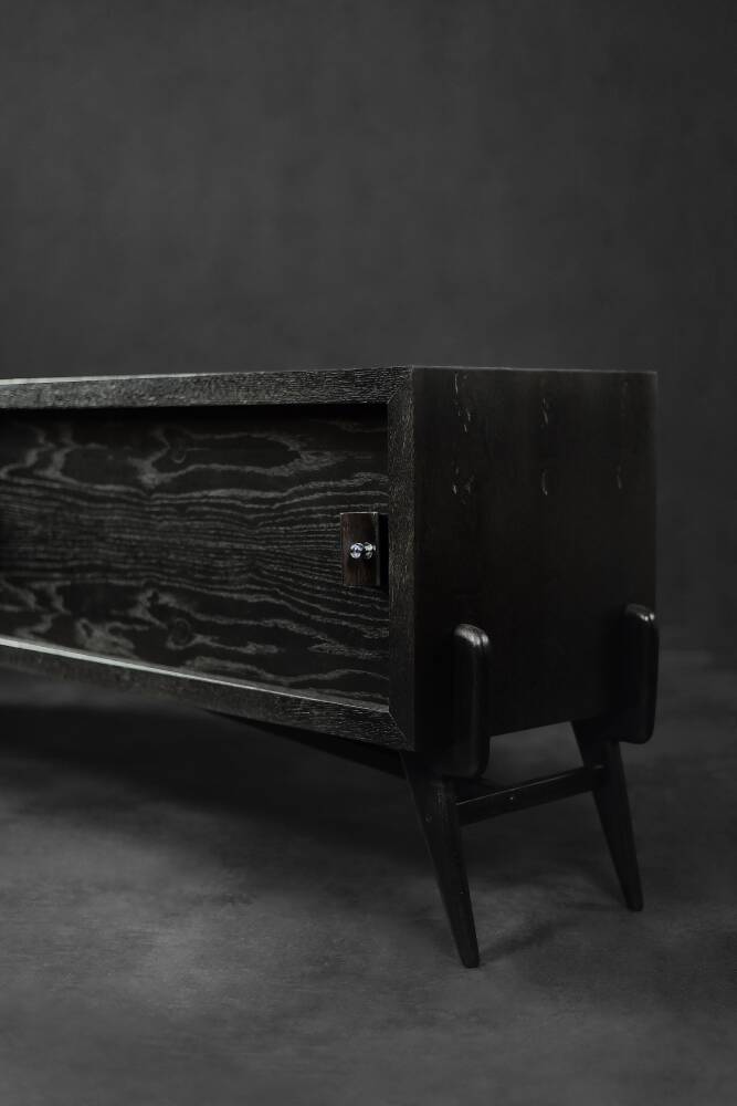 Mid-Century Modern Scandinavian Buffet in Dark Oak with Wooden and Metal Handles, 1960s