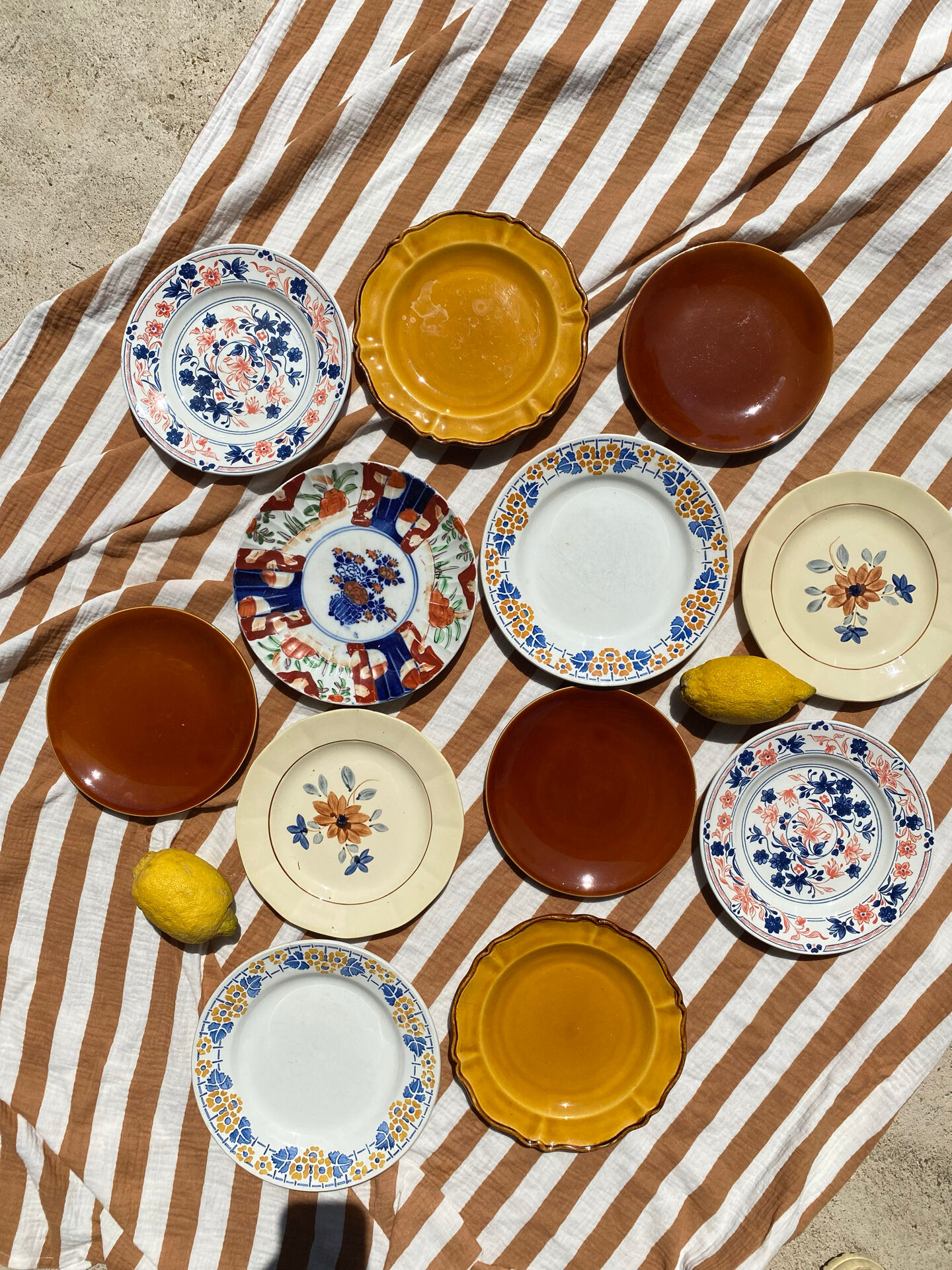Set of 12 mismatched antique plates
