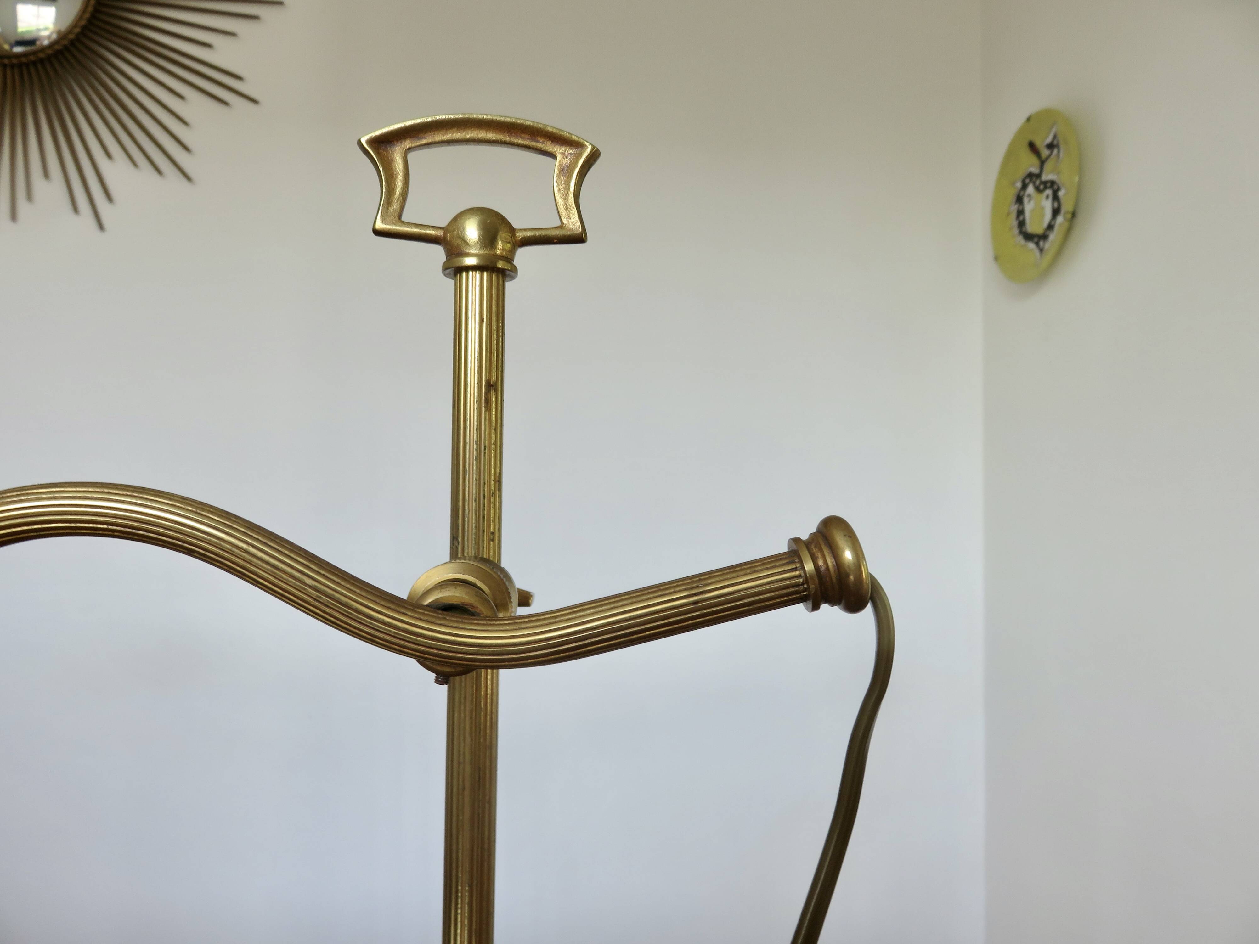 Large art nouveau brass lamp with frosted glass tulip in the shape of a rose