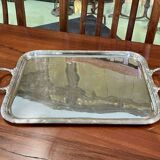 Rectangular tray with LOUIS XVI style handles in silver-plated metal, work from the 1950s