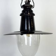 Industrial German Black Enamel Pendant Lamp with Glass Cover, 1930s