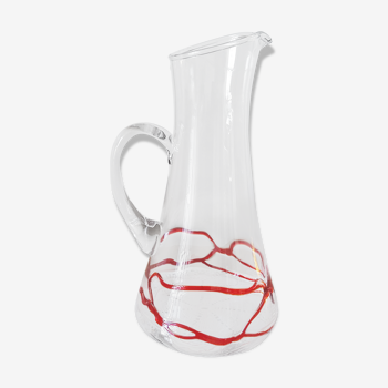 Glass decanter with red glass nets
