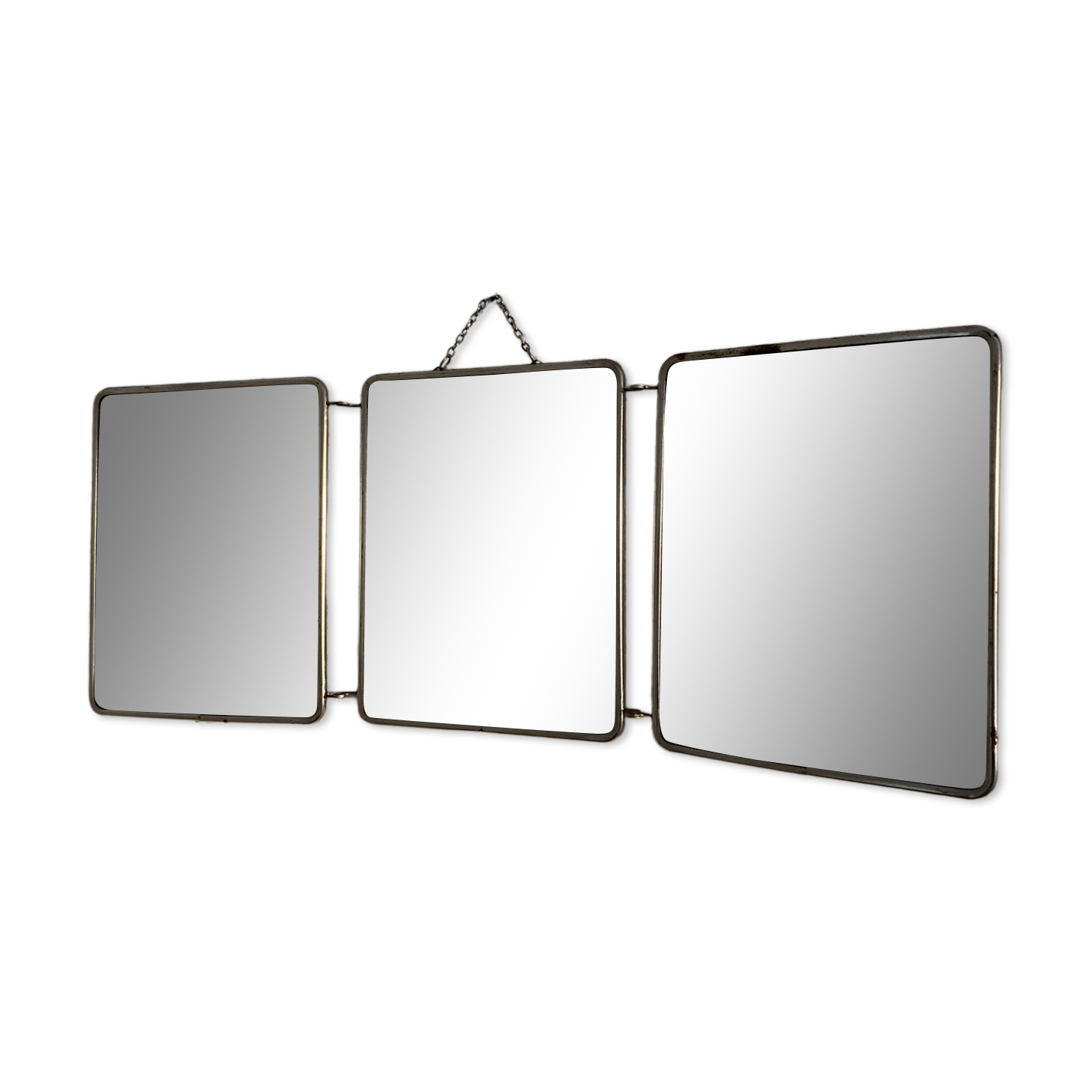 Miroir vintage 1950 triptyque barbier coiffeuse brique - 27 x 67 cm