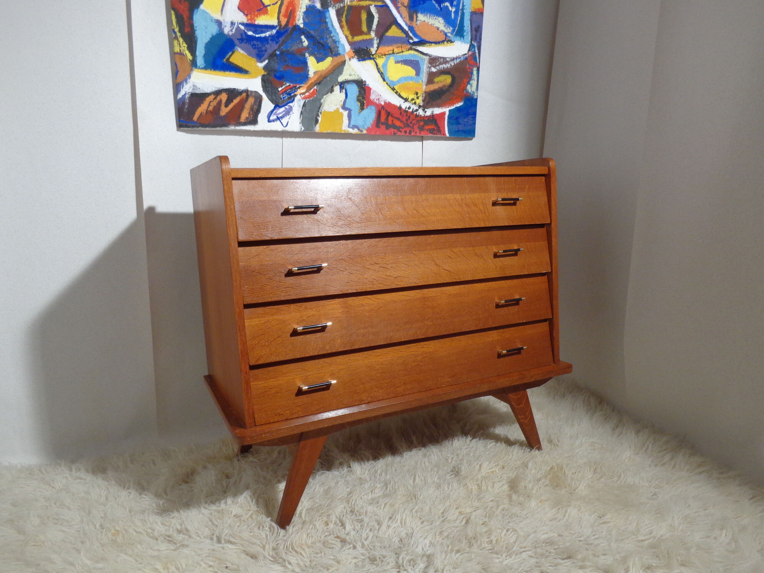 Commode vintage scandinave pieds compas année 50