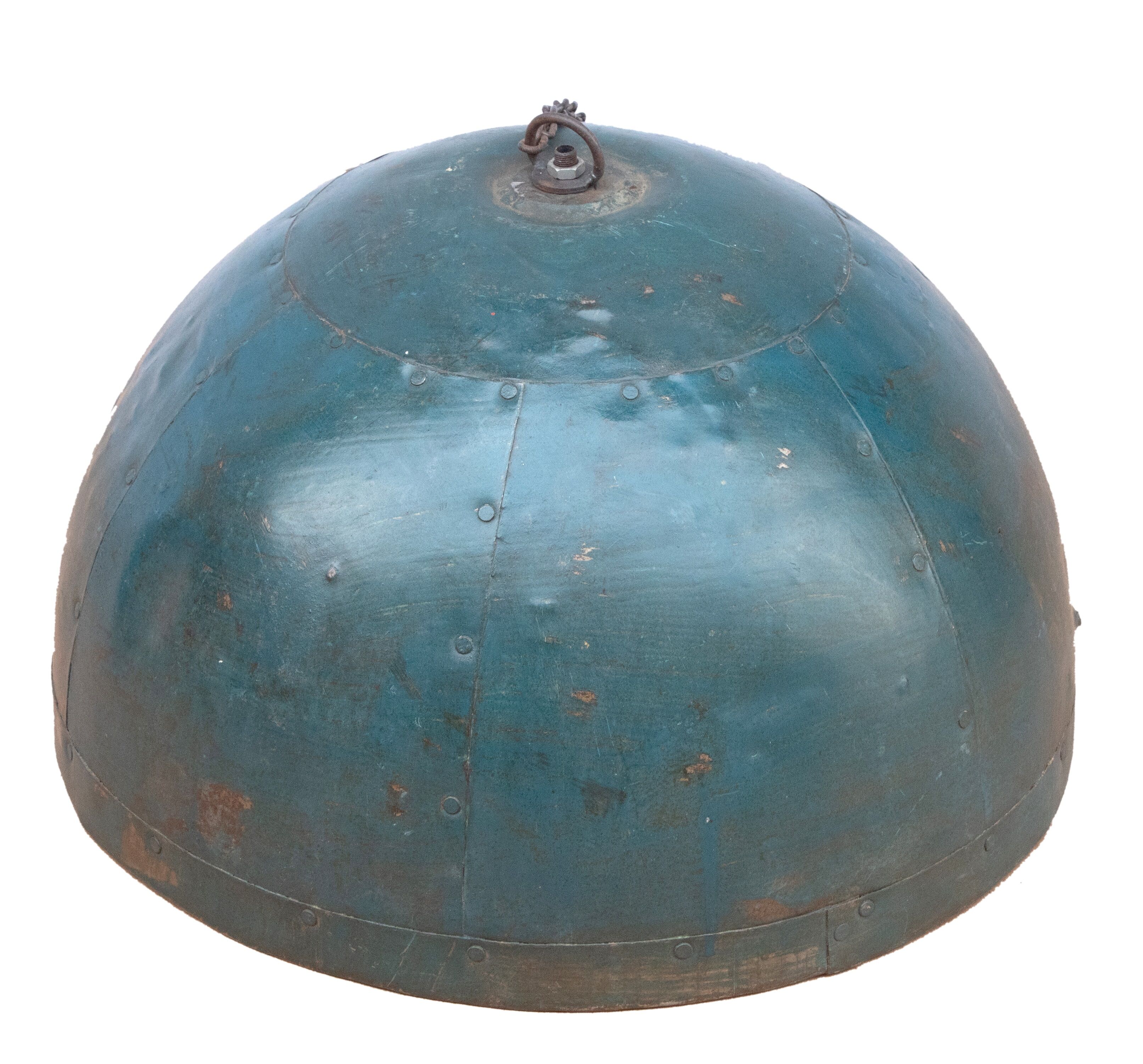 Metal hanging lamp with its original blue-green colour