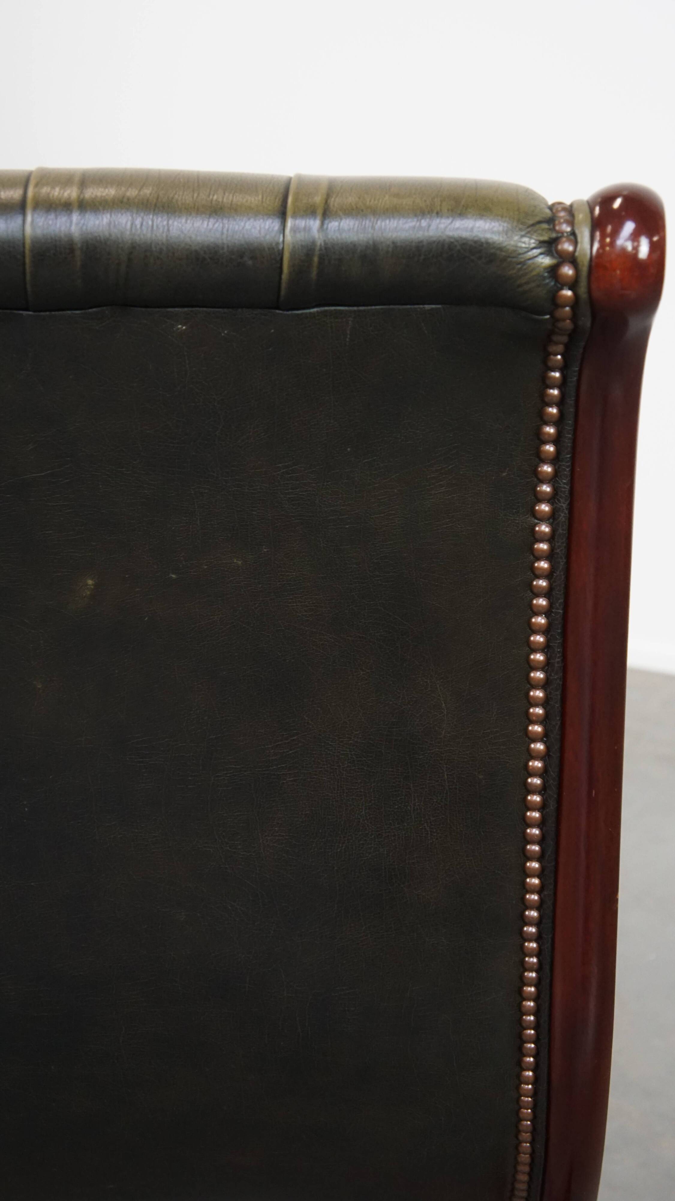 Green Cowhide Leather English Chesterfield Armchair