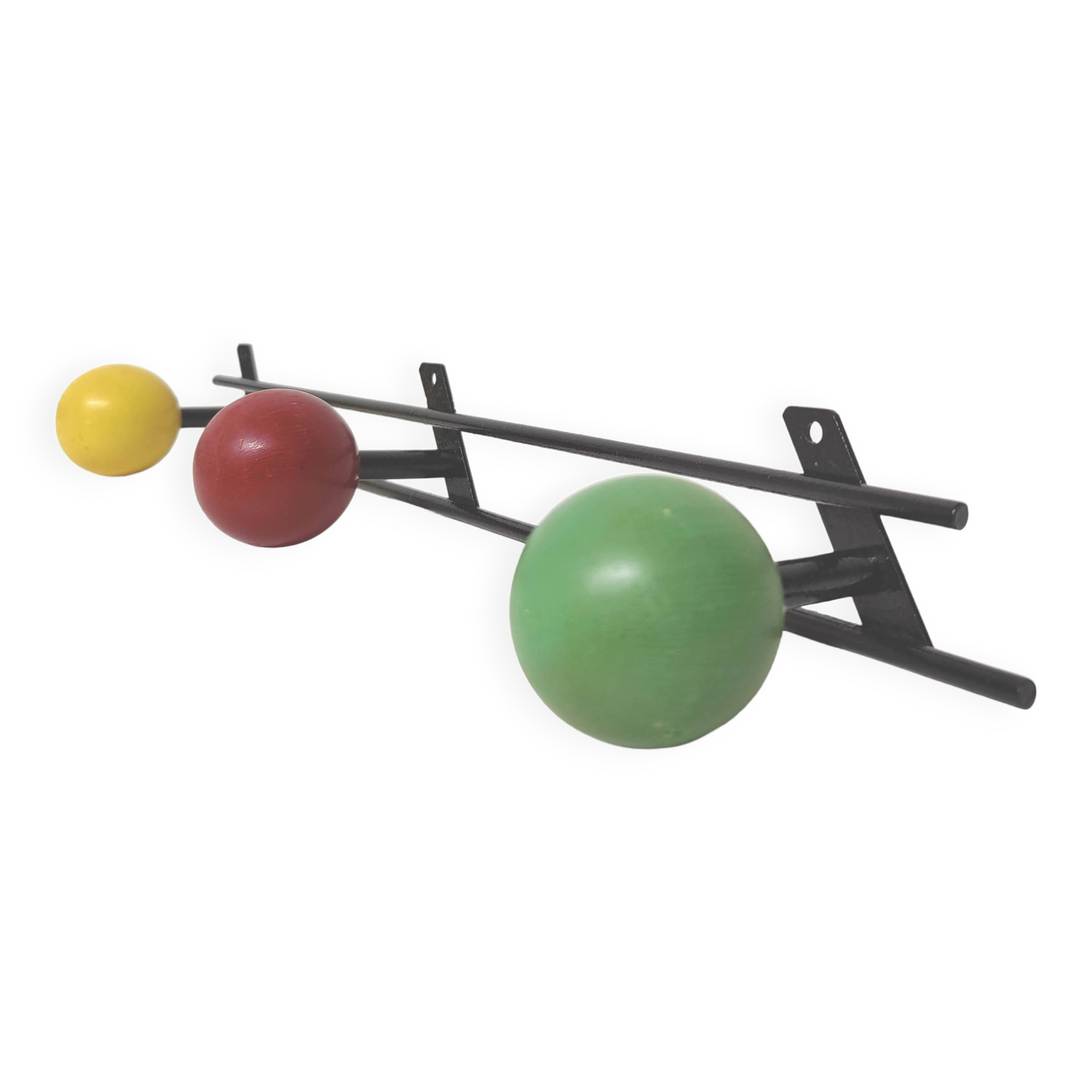 Coat rack coat hooks green red yellow wooden balls 50s