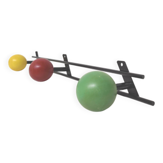 Coat rack coat hooks green red yellow wooden balls 50s