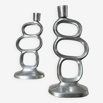 Pair of 1980 aluminum "circle" candlesticks