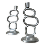 Pair of 1980 aluminum "circle" candlesticks