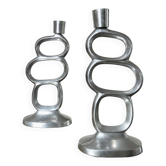 Paire de bougeoirs "cercles" en aluminium 1980