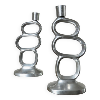 Pair of 1980 aluminum "circle" candlesticks