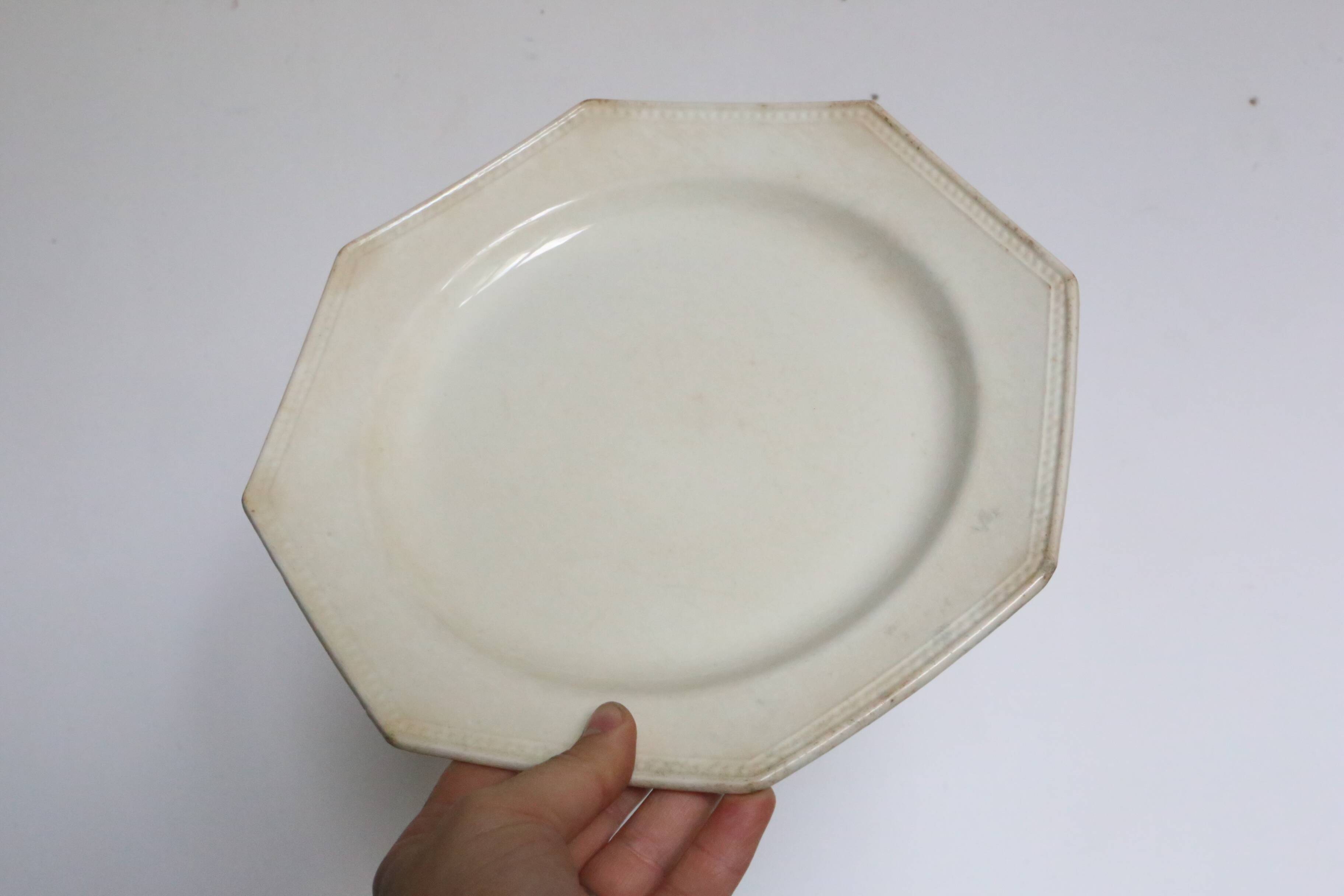 Creil and Montereau plates, 19th century, Perle model, ivory / set of 3
