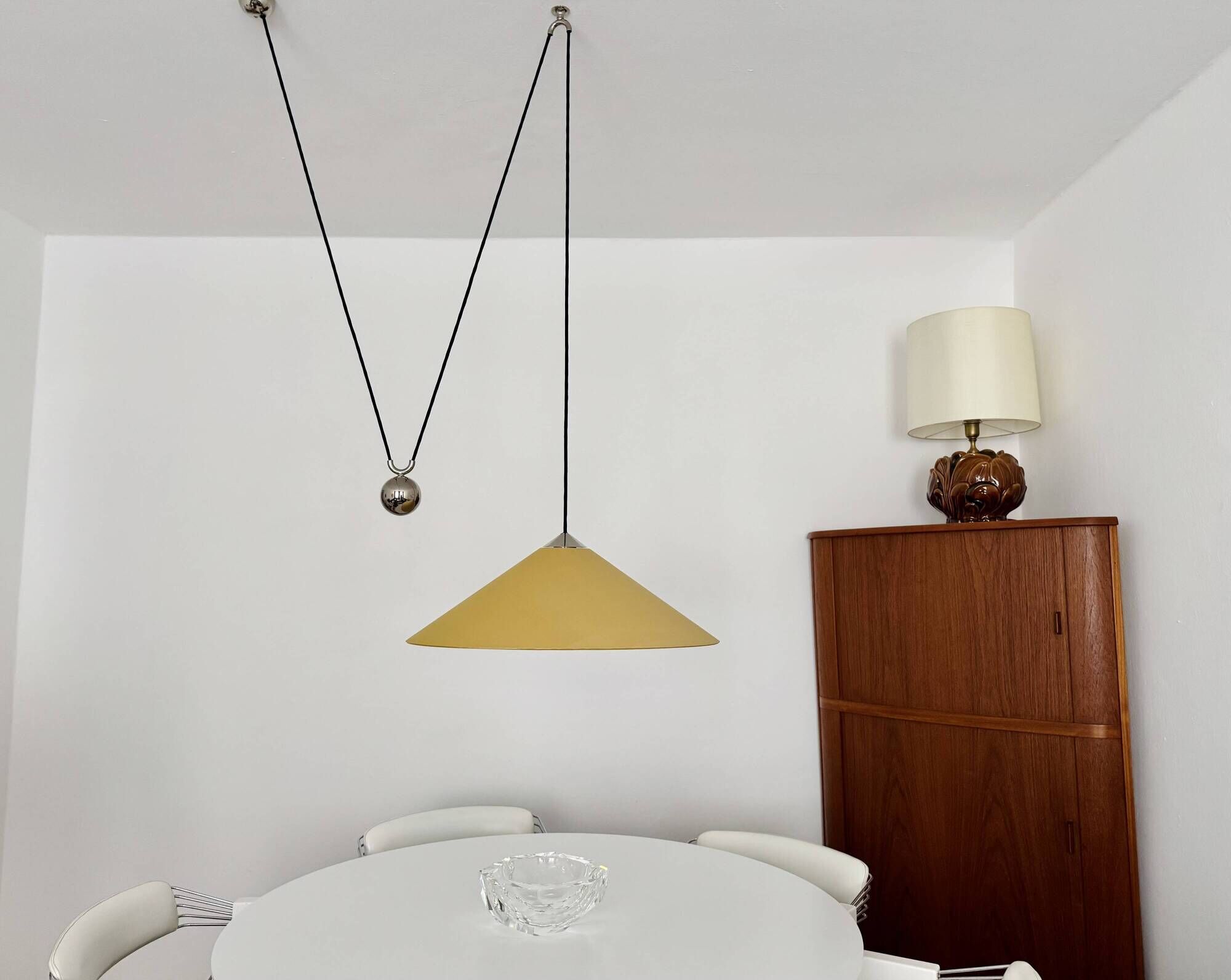 Adjustable Nickel Plated Pendant Lamp with Counterweight by Florian Schulz