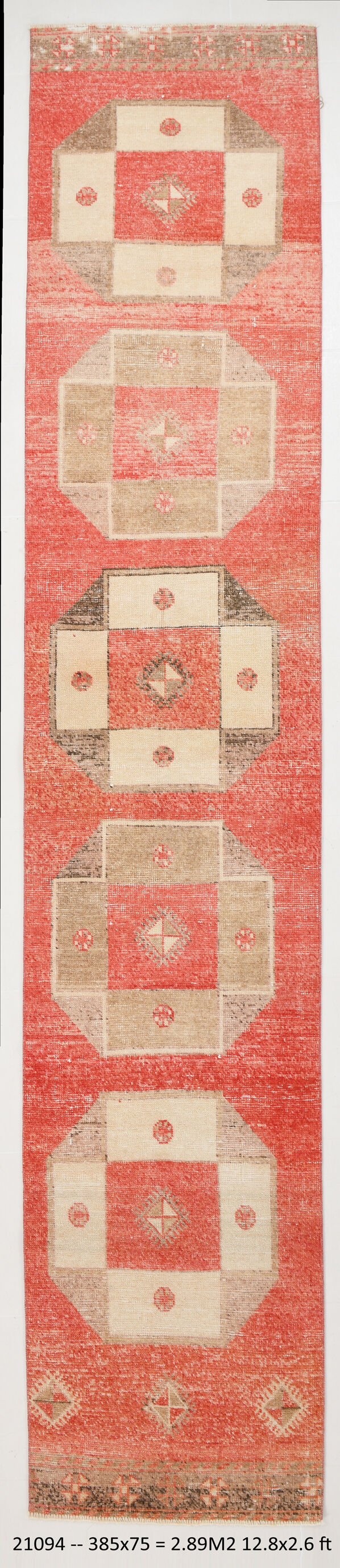 2x12 pale red turkish runner rug, 75x385cm