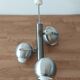 Italian chandelier with three lights in brushed aluminum 1970 "Eyeball"