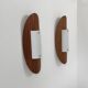 Pair of vintage wall lights in thermoformed wood and opaline glass, France, 1980.