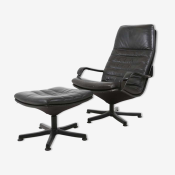 Danish leather lounge chair and foot rest by Berg Furniture