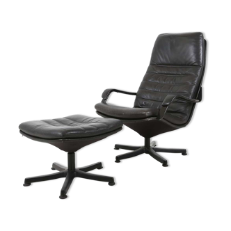 Danish leather lounge chair and foot rest by Berg Furniture