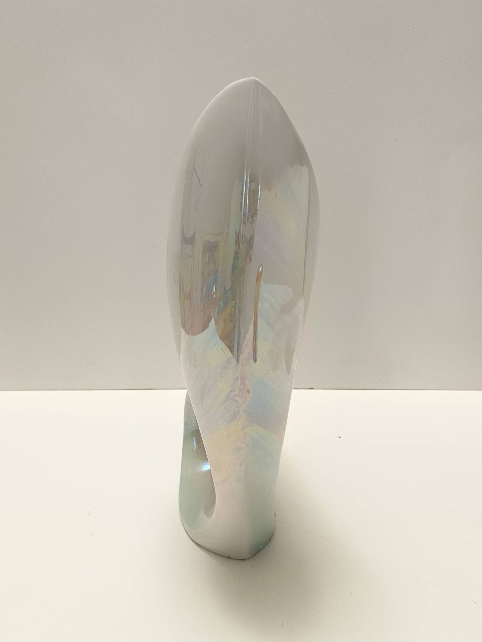 White and Iridescent Blue Ceramic Vase / Centerpiece by Lusso, Italy