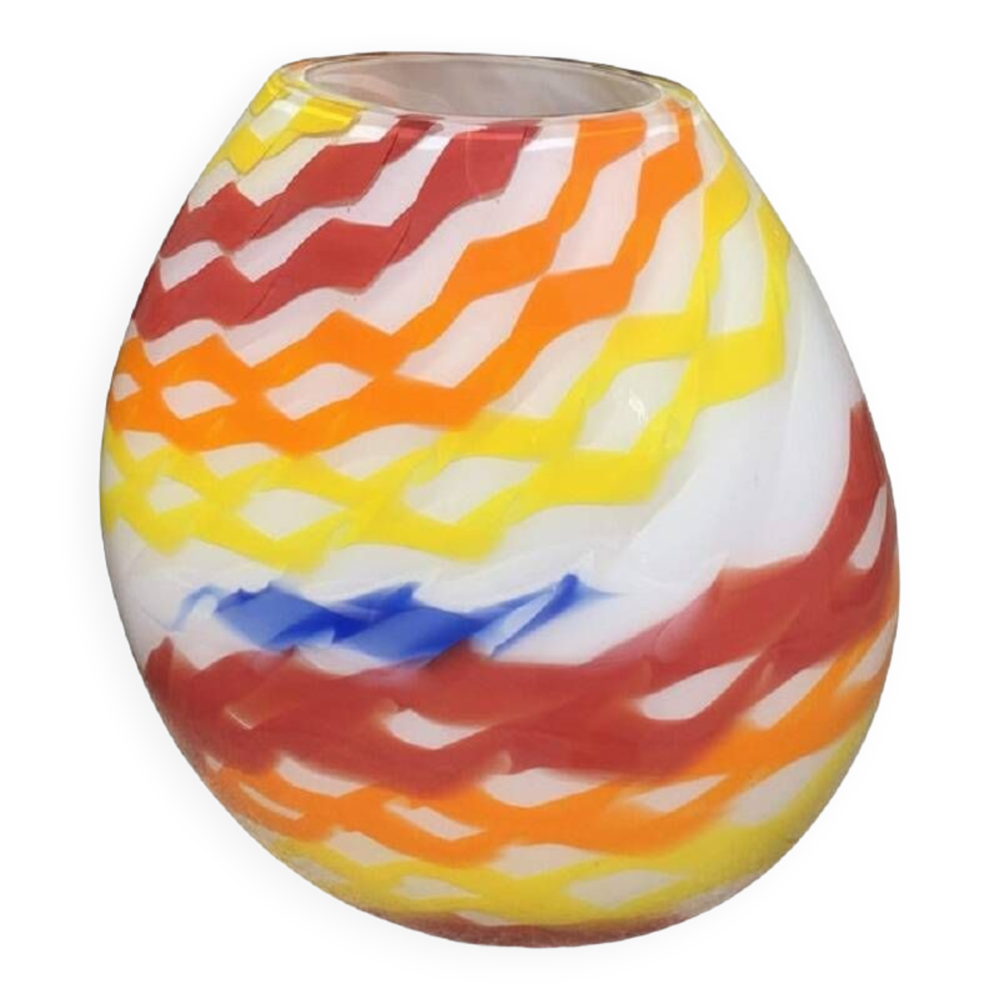 Contemporary abstract vase in milky white murano glass attributed with colored reeds